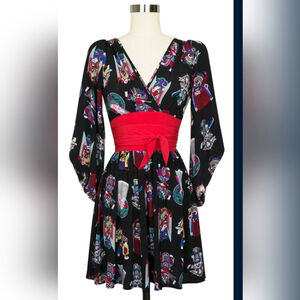 Trashy Diva Chinese opera Kimono Black Red Mini Dress Size 8